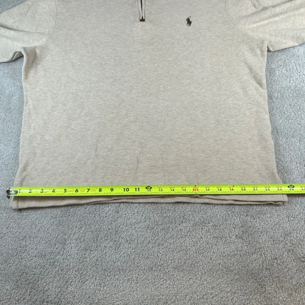 Polo Ralph Lauren Quarter Zip Pullover Mens Large Beige Ribbed Knit Cotton Pony